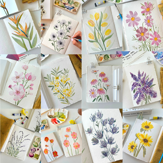 12 loose watercolor flowers challenge!