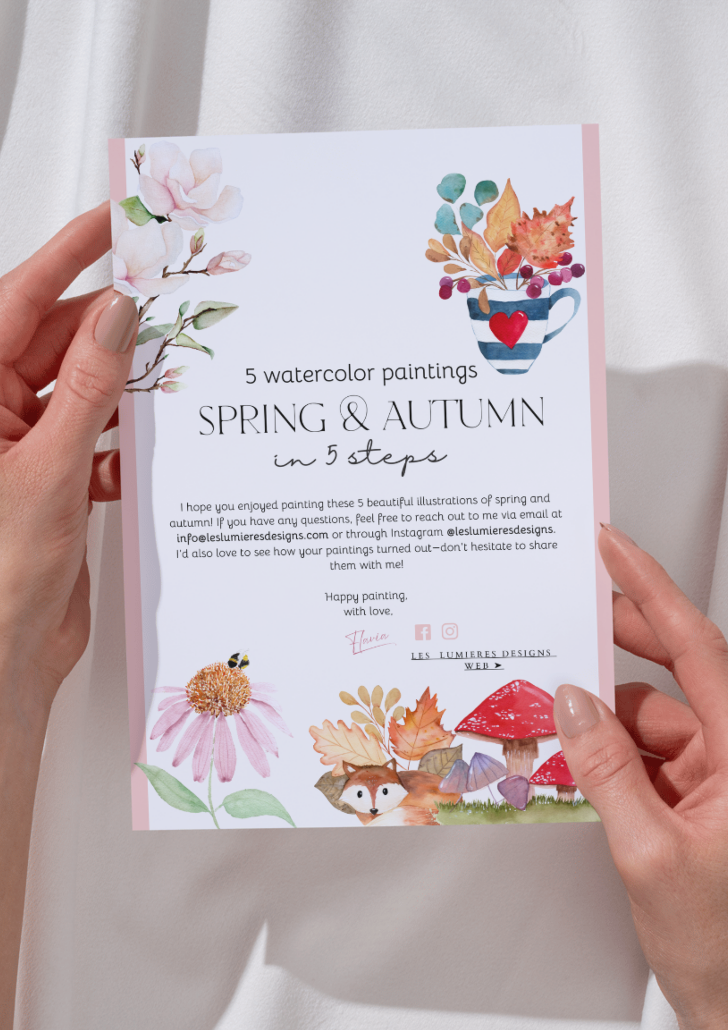 Spring & Autumn 5 Watercolor Paintings eBook- Instant Download & Print