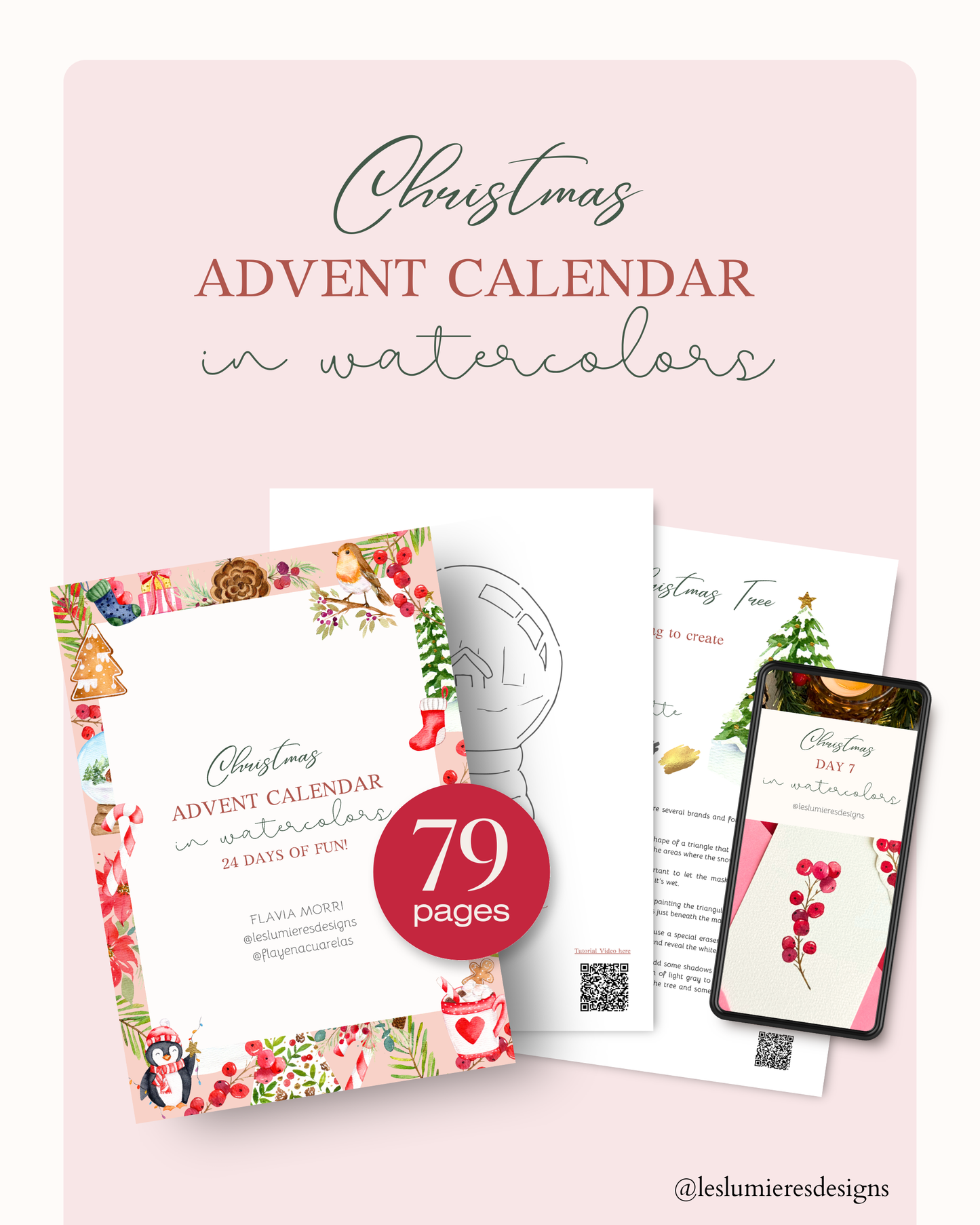 Watercolor Christmas Advent Calendar eBook- Instant Download & Print