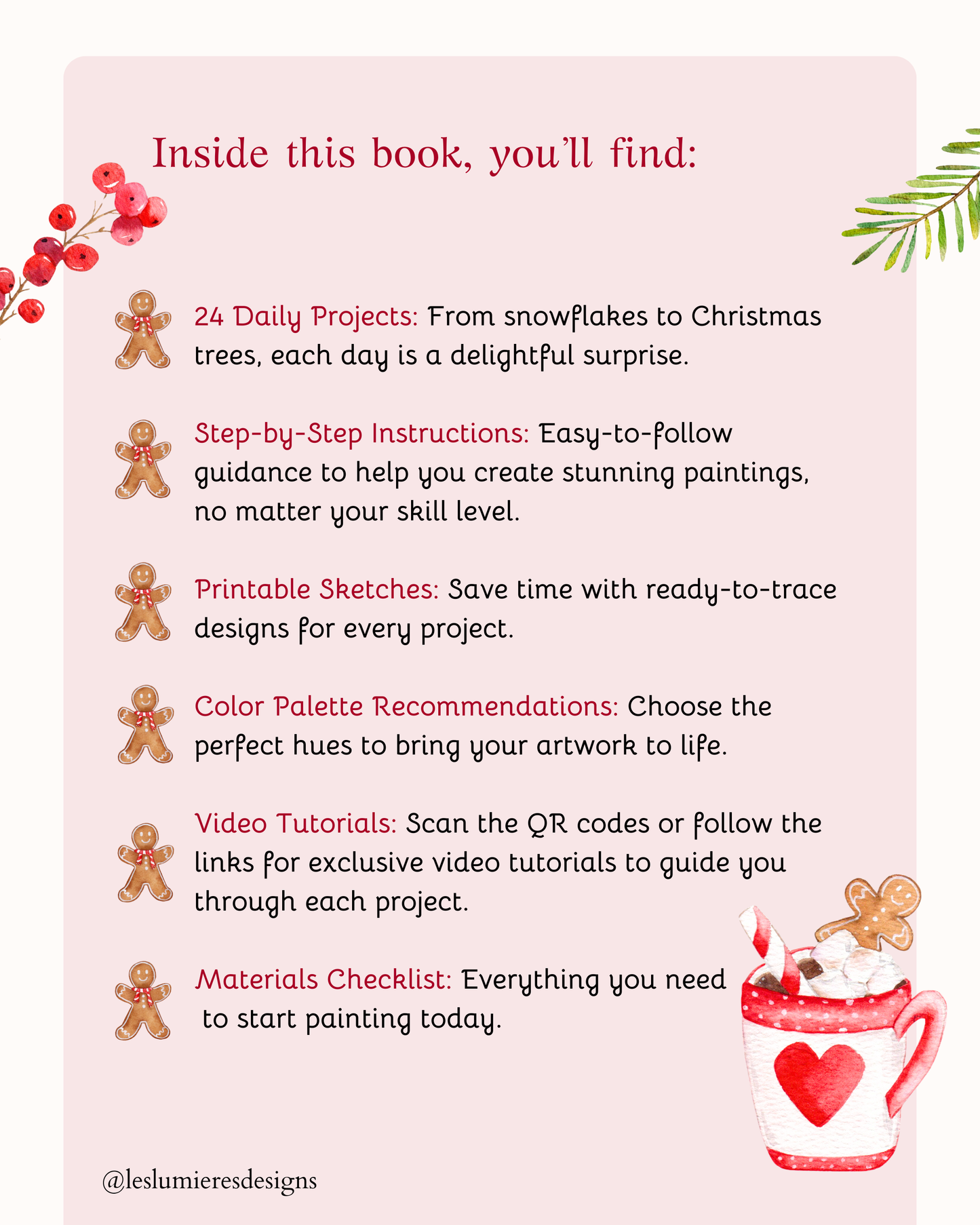 Watercolor Christmas Advent Calendar eBook- Instant Download & Print