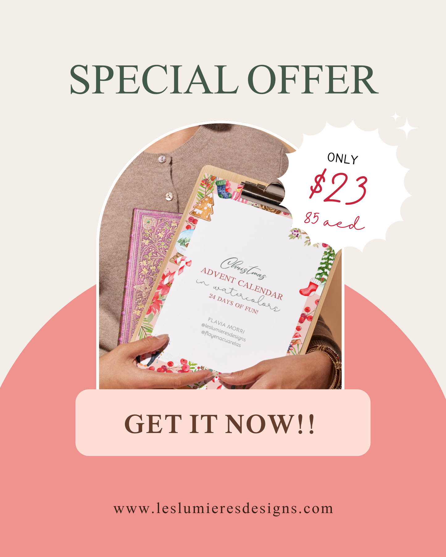 Watercolor Christmas Advent Calendar EBook- Instant Download & Print