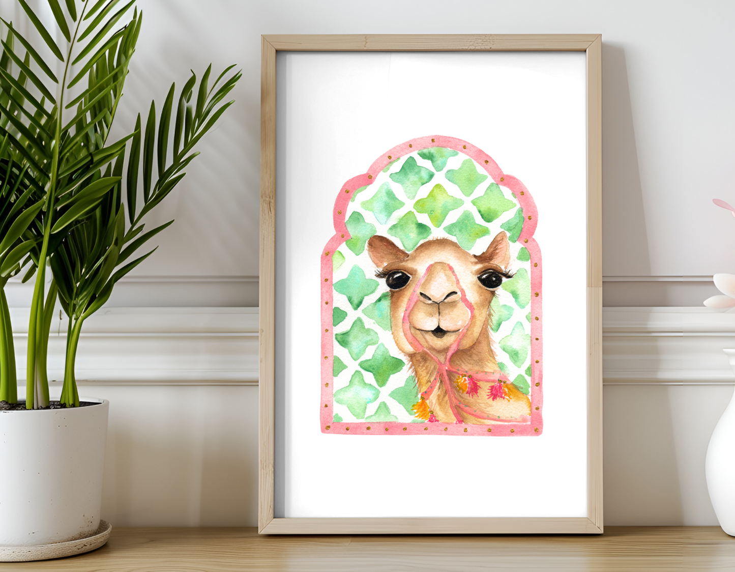 Watercolor Camel with Arabic Mosaic Details