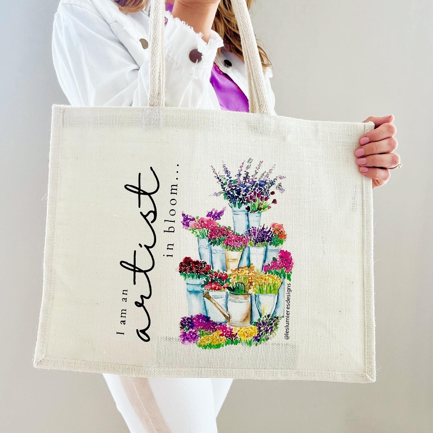 "Artist in Bloom" Jute Tote bag: Ethical, Eco-Friendly, and Beautiful!