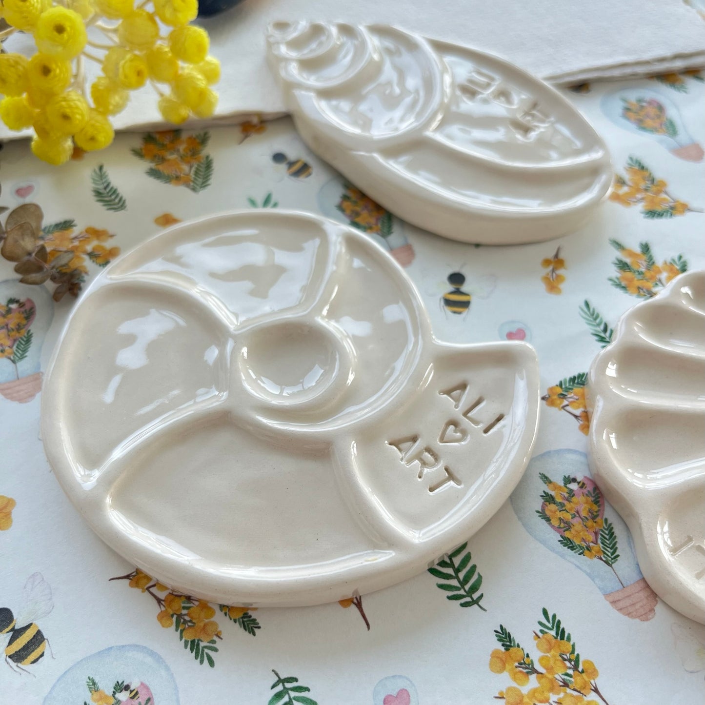 Small Handmade Ceramic watercolor palette, perfect for painting on the go!