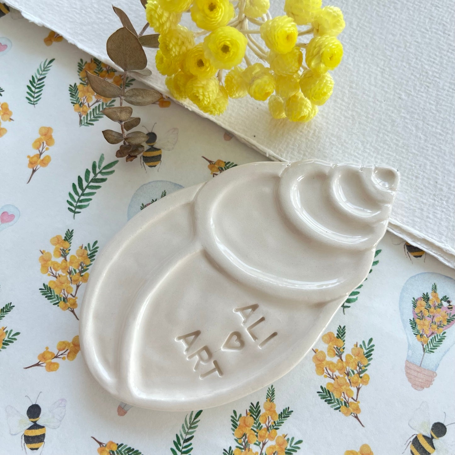 Small Handmade Ceramic watercolor palette, perfect for painting on the go!