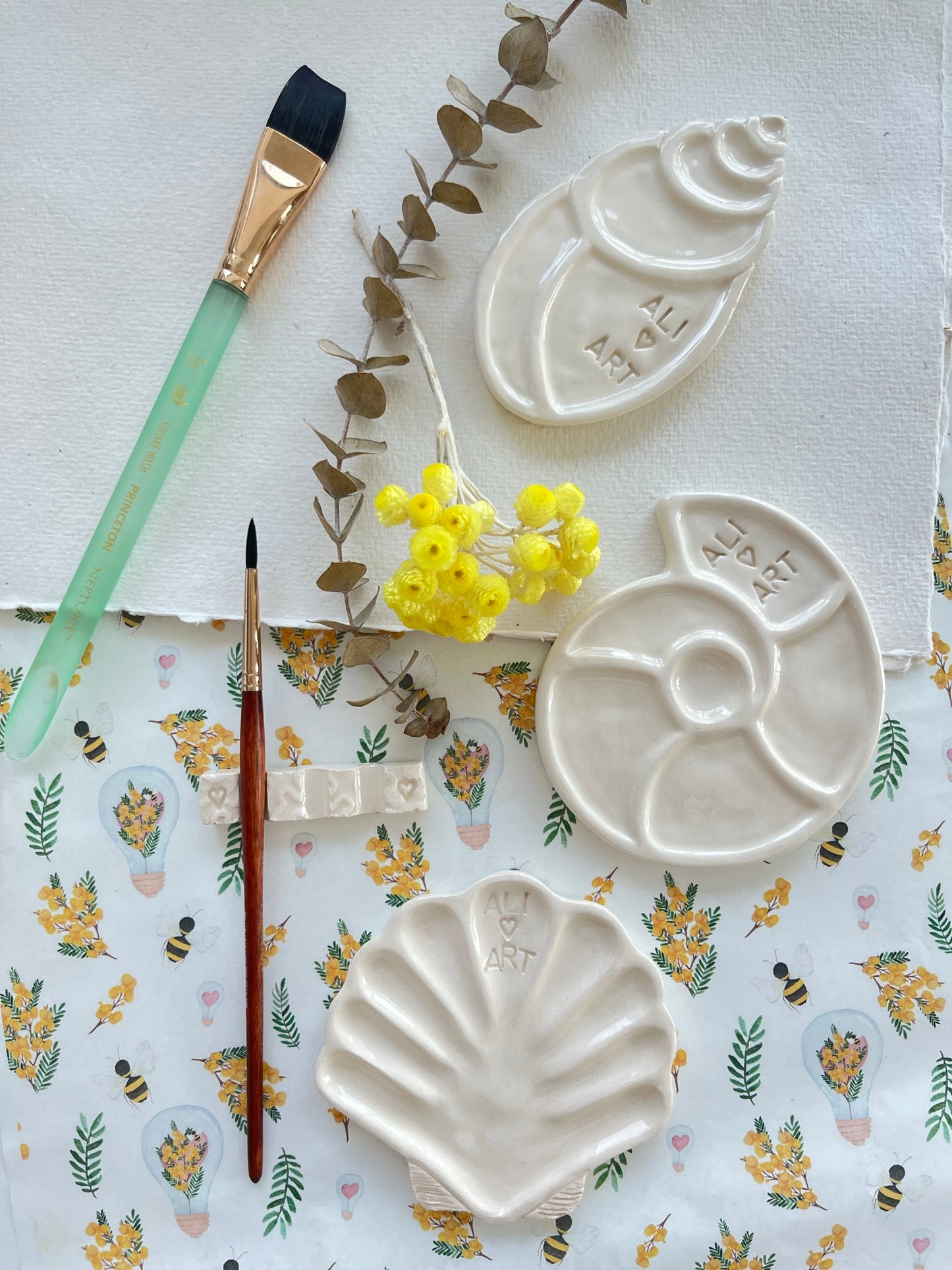 Small Handmade Ceramic watercolor palette, perfect for painting on the go!