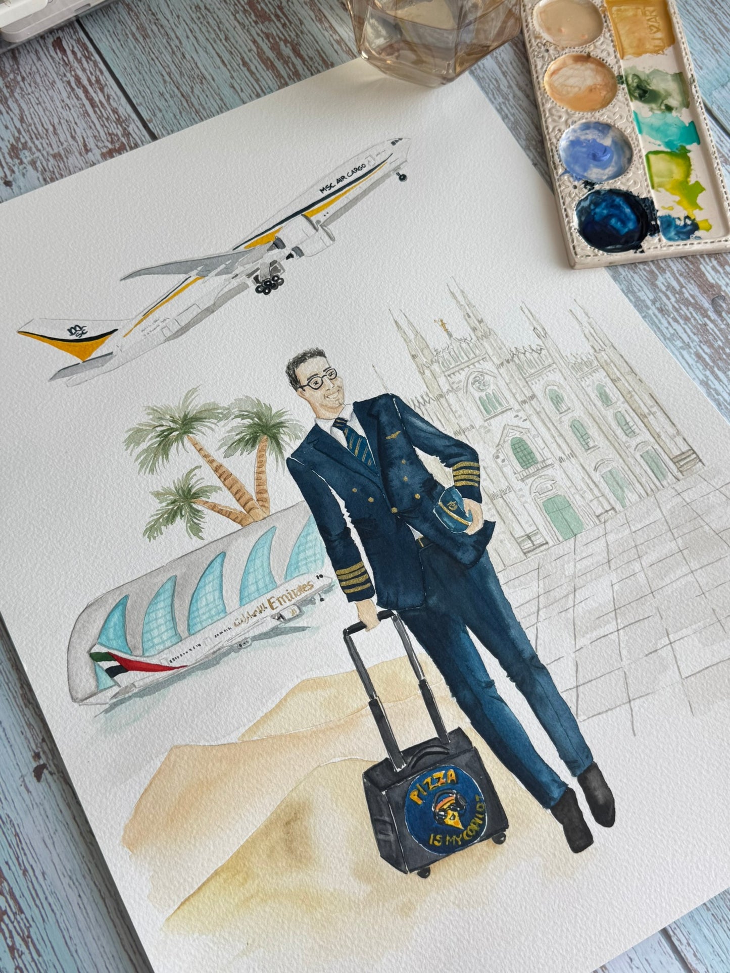 Cabin Crew Watercolor Illustration Portraits