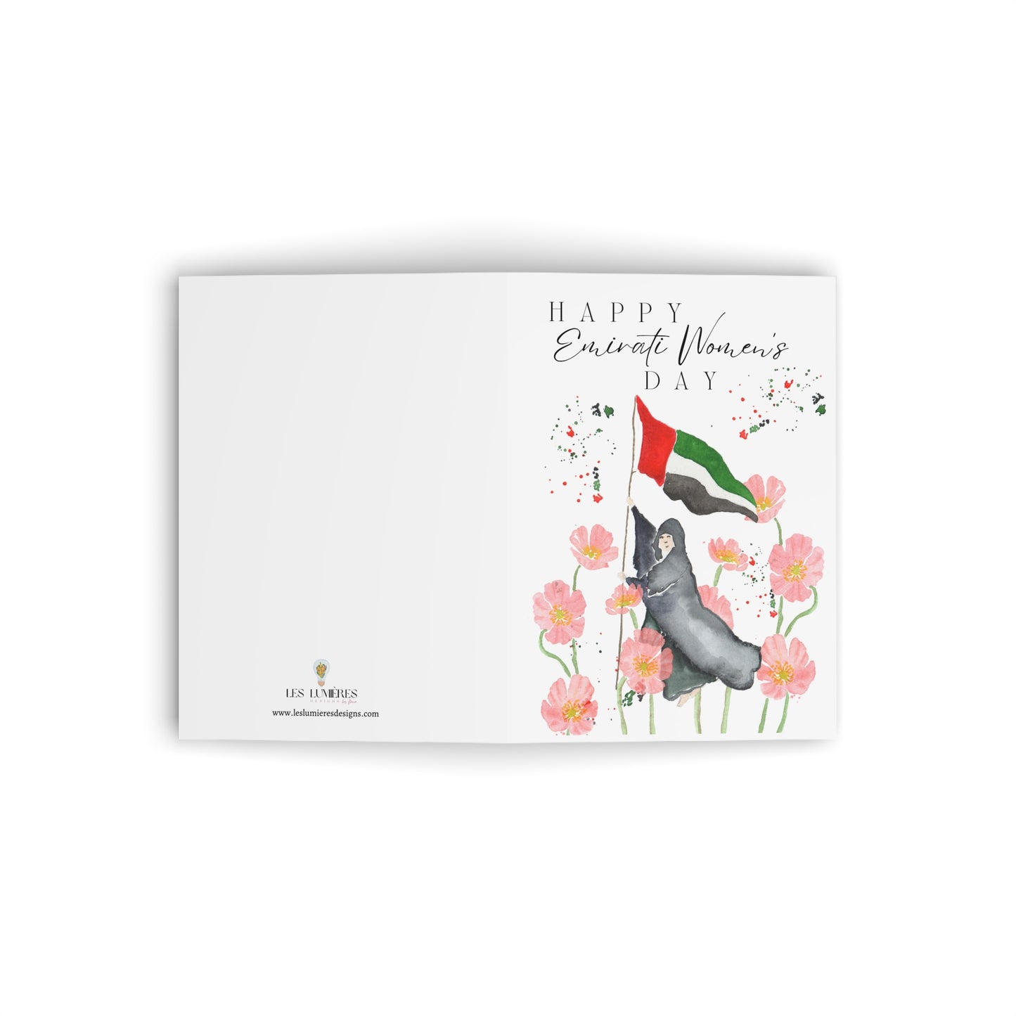 Happy Emirai women's day Handmade card with watercolor illustration