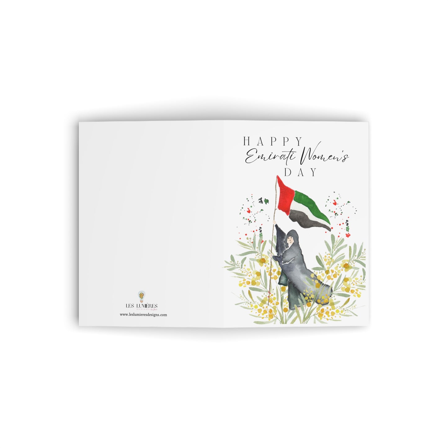 Happy Emirai women's day Handmade card with watercolor illustration
