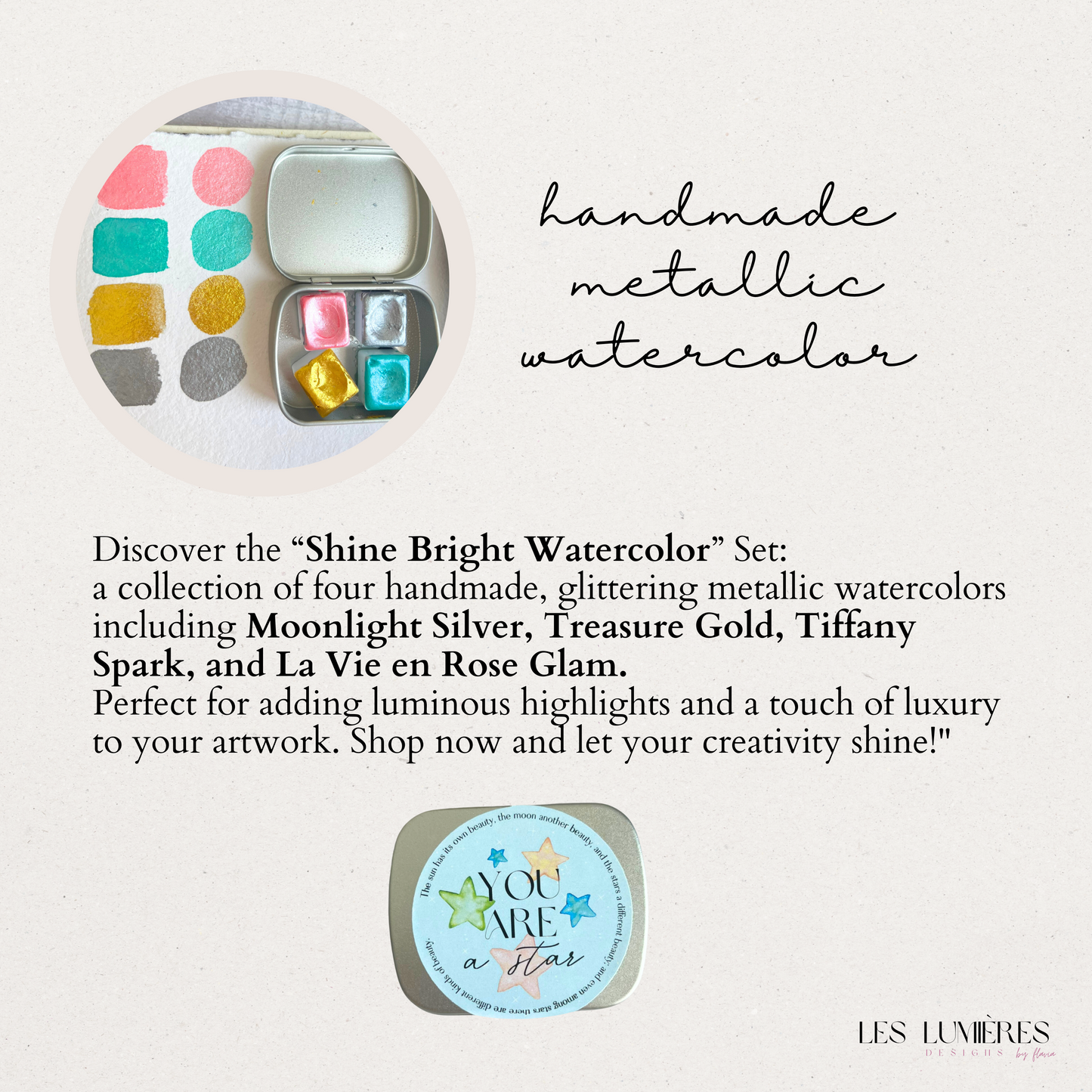 "Shine Bright" Watercolor Set - Handmade