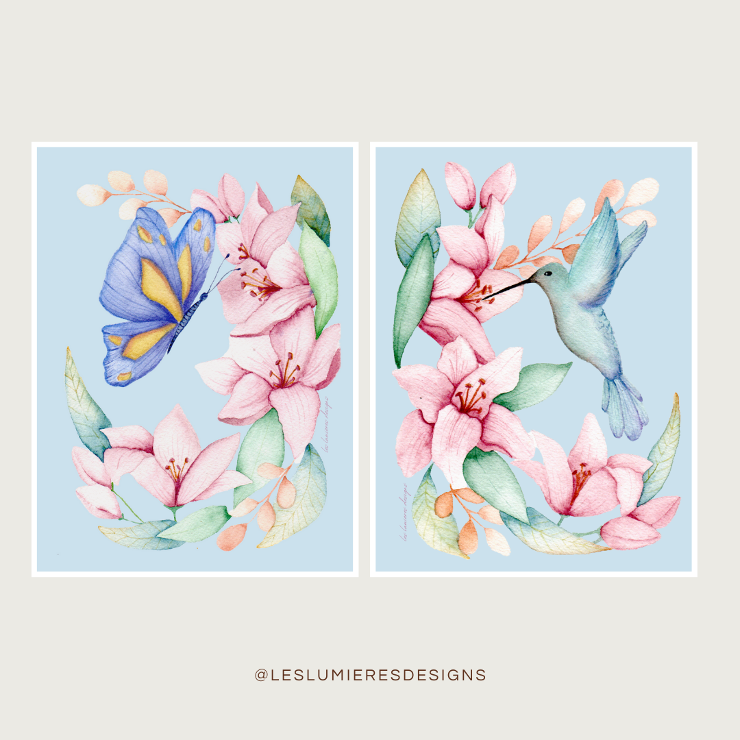 Impresión digital Pastel sueños Mariposa y Colibrí