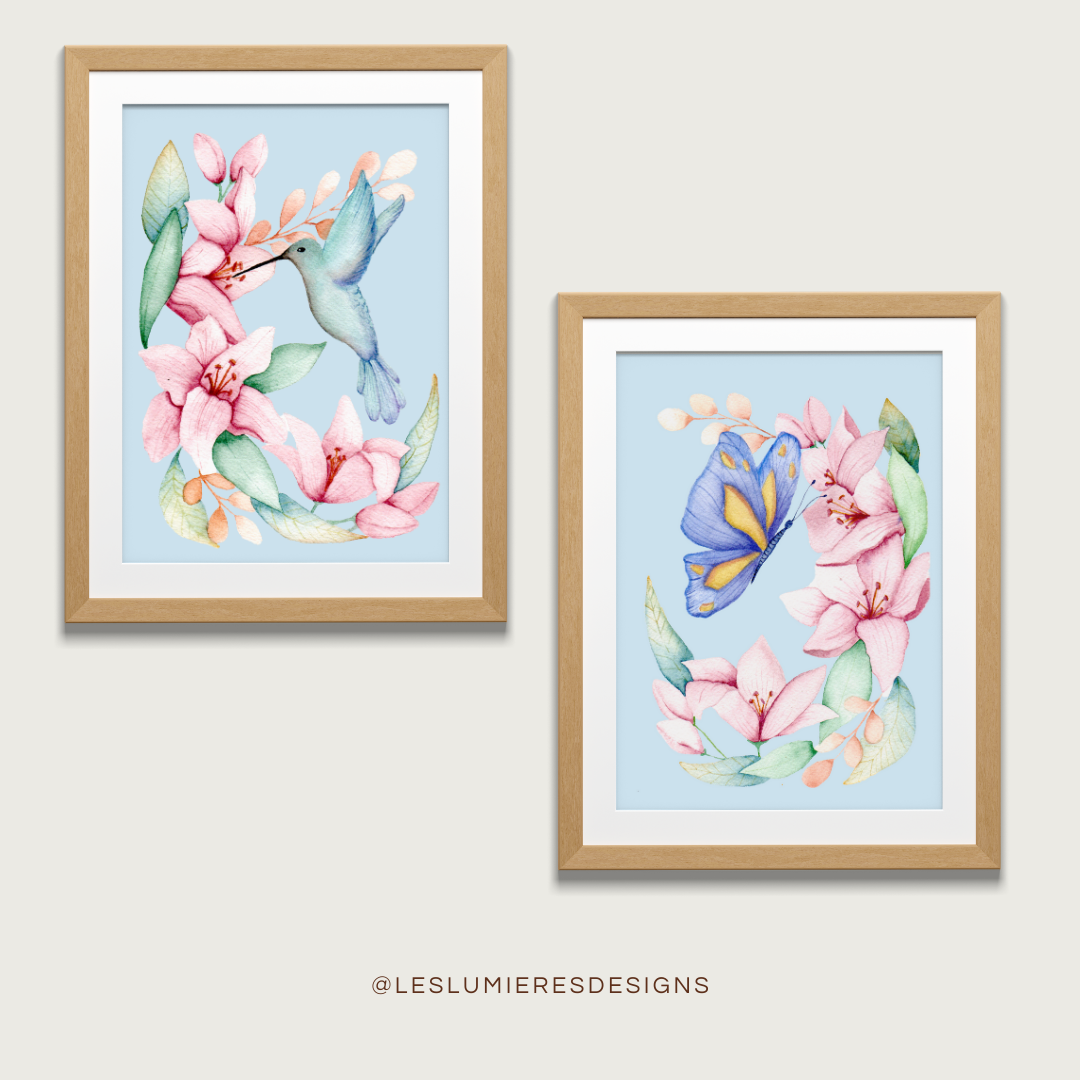 Impresión digital Pastel sueños Mariposa y Colibrí