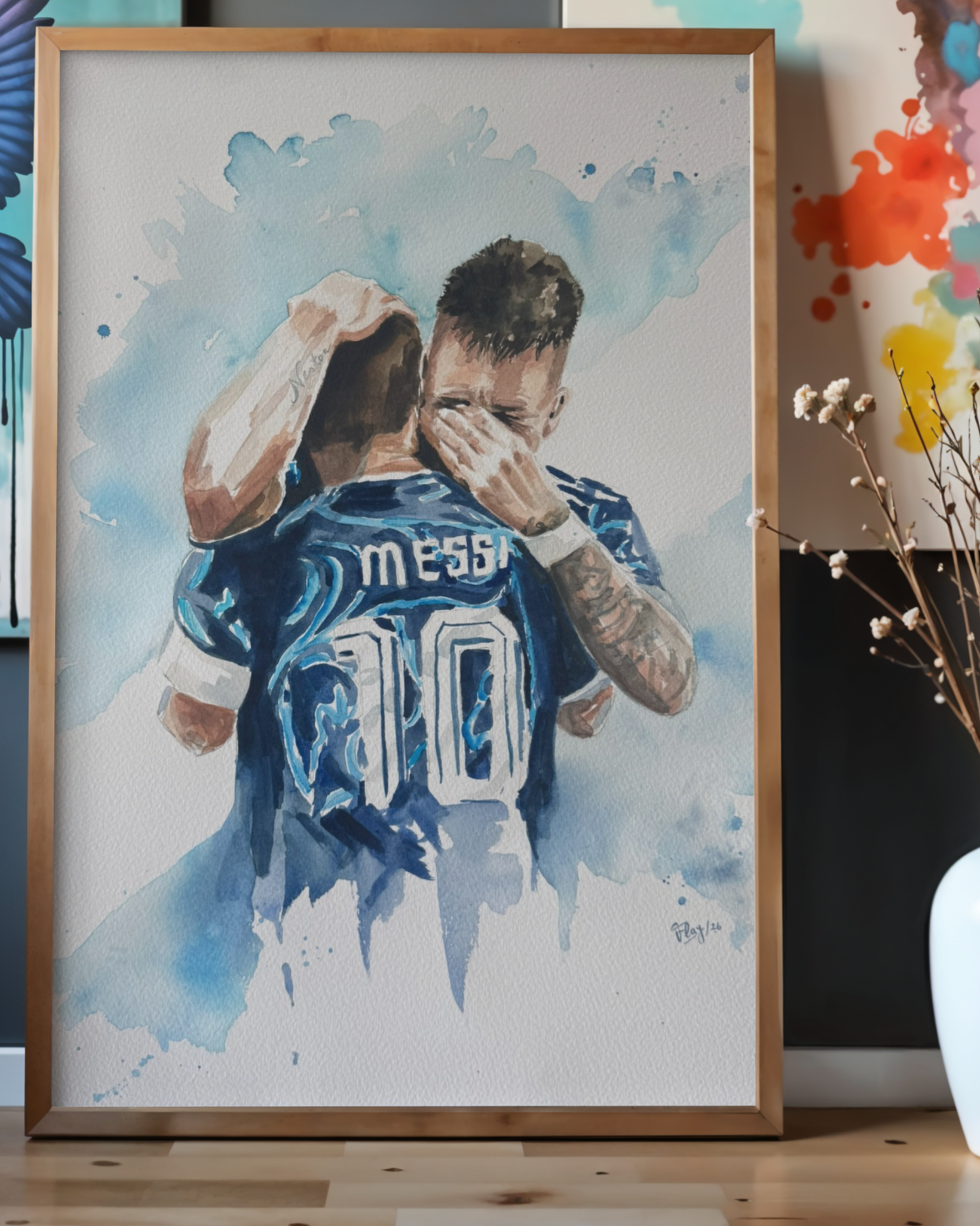 "Por una Cabeza" -Messi y Lautaro Watercolor Original