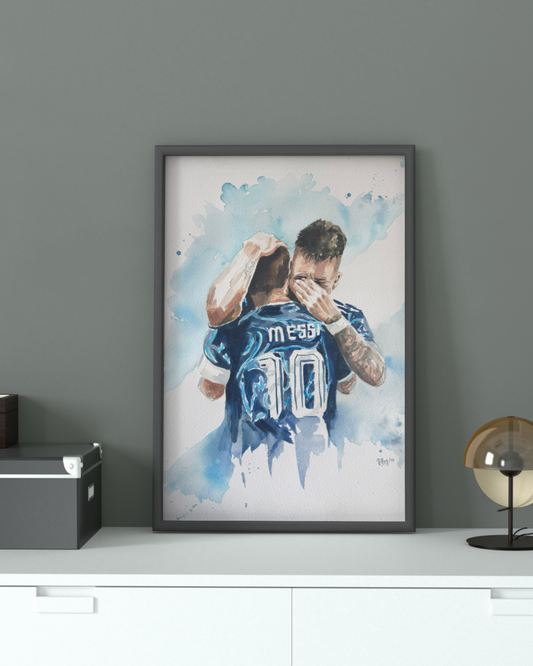 "Por una Cabeza" -Messi y Lautaro Watercolor Original
