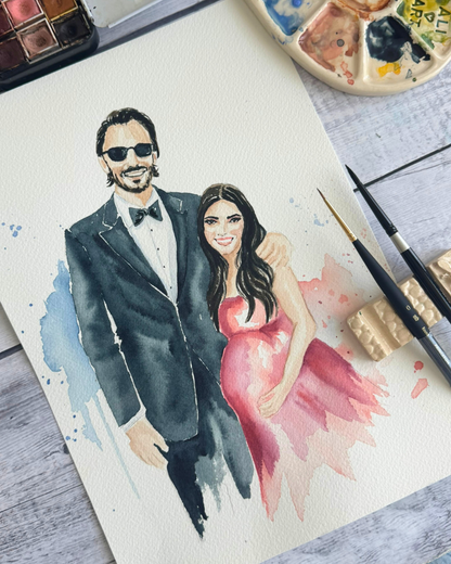 Family & Couple Watercolor Illustration Portraits
