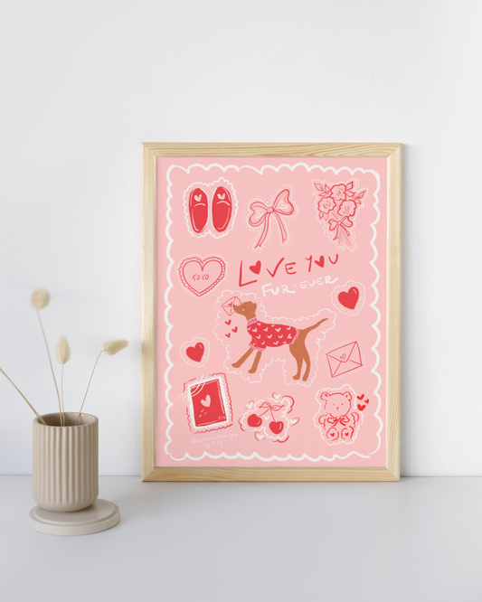 Valentine’s Love you Fur-ever Rescue Mix saluki  Card -Art Print– Digital Download
