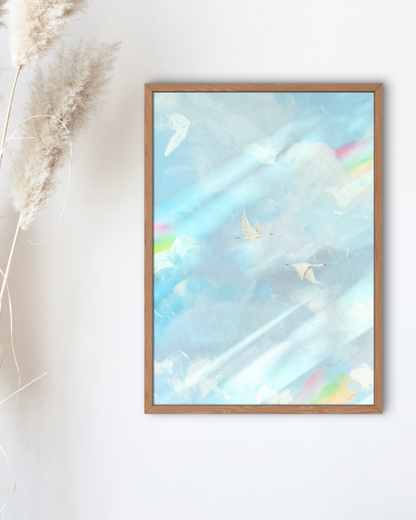 Flying Together Through Storms and Rainbows- Printable Watercolor Art