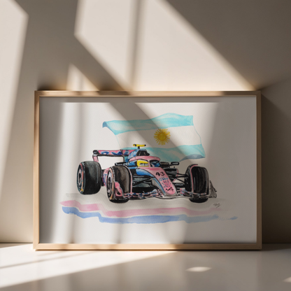 Personalized Watercolor Formula One Car Illustration