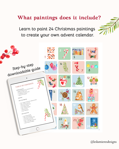 Watercolor Christmas Advent Calendar eBook- Instant Download & Print