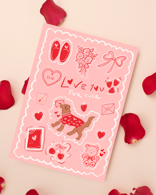 Valentine’s Love you Fur-ever Retreiver Card -Art Print– Digital Download