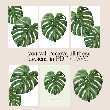 Digital Watercolor Monsteras Set of 5 designs – Printable Wall Art