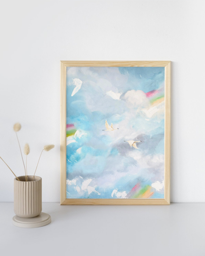 Flying Together Through Storms and Rainbows- Printable Watercolor Art