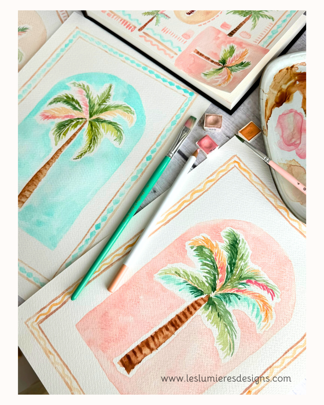 Dubai Palms -Watercolor Beach Vibes Set of 3