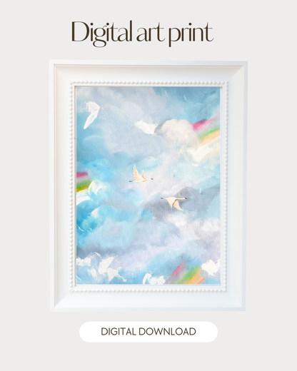 Flying Together Through Storms and Rainbows- Printable Watercolor Art