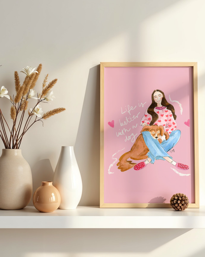 Lady with Dog – Printable Watercolor Art Instant Download | DIY Wall Art & Cards