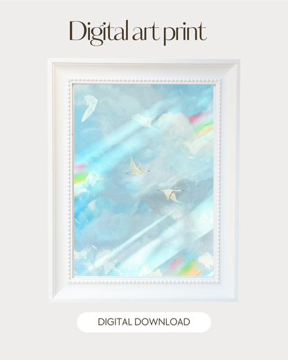 Flying Together Through Storms and Rainbows- Printable Watercolor Art