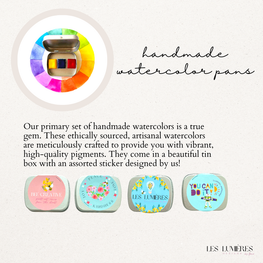 Handmade watercolors: Primary tones Blue, Yellow, Magenta