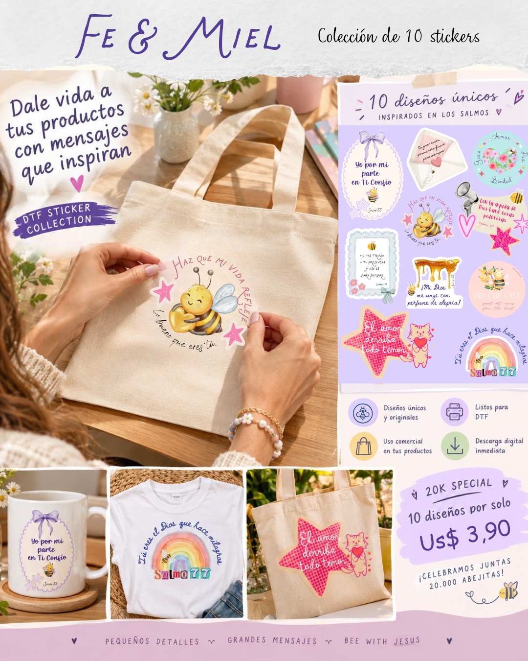 Fe & Miel- DTF Sticker Collection 10 diseños únicos para imprimir-Digitales