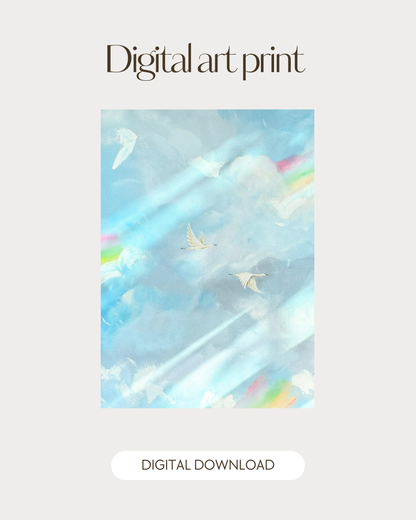 Flying Together Through Storms and Rainbows- Printable Watercolor Art