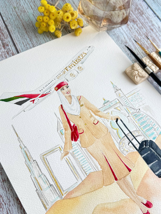 Cabin Crew Watercolor Illustration Portraits