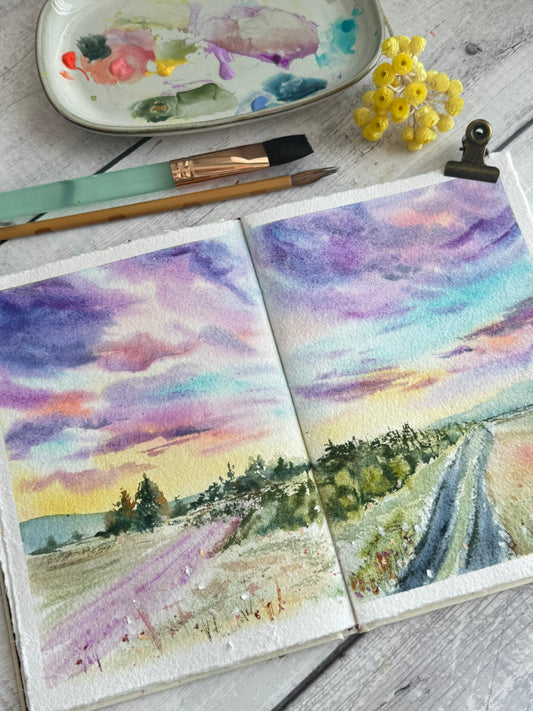 Watercolor Sketchbook - Hardcase made with 100% cotton handmade paper with deckled edges - A5 (Portrait) 16 Sheets/32Pages
