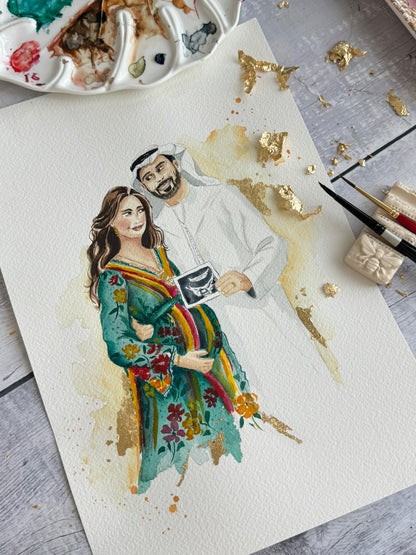 Family & Couple Watercolor Illustration Portraits