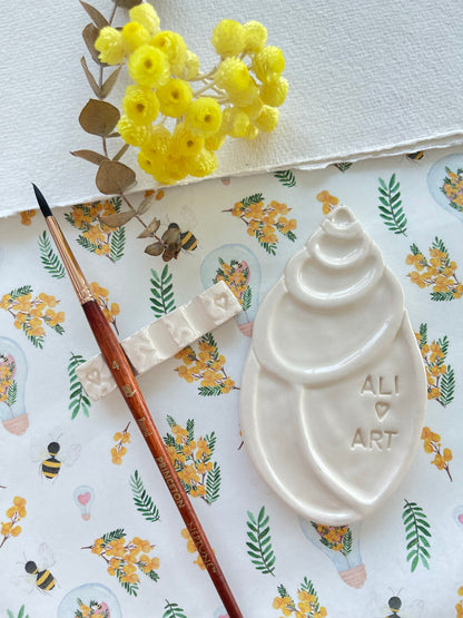 Small Handmade Ceramic watercolor palette, perfect for painting on the go!