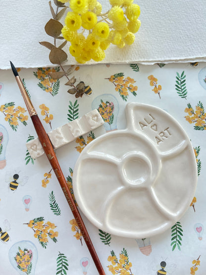 Small Handmade Ceramic watercolor palette, perfect for painting on the go!