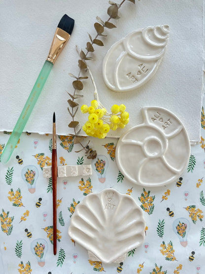 Small Handmade Ceramic watercolor palette, perfect for painting on the go!
