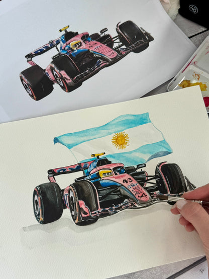 Personalized Watercolor Formula One Car Illustration