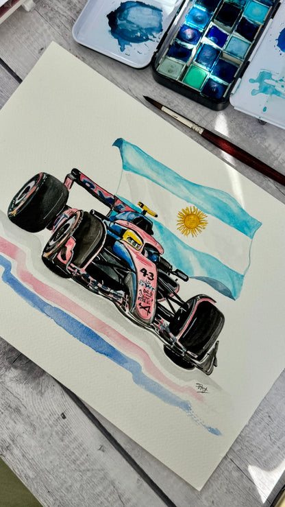 Personalized Watercolor Formula One Car Illustration