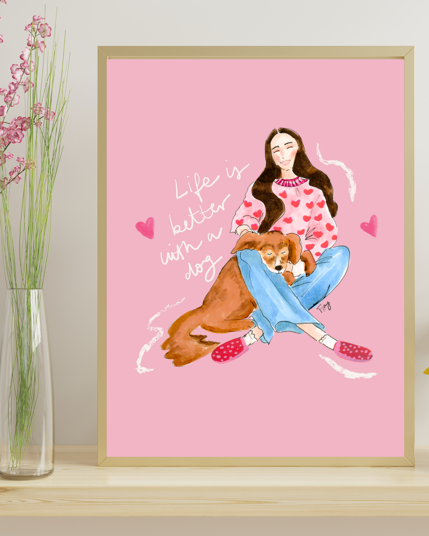 Lady with Dog – Printable Watercolor Art Instant Download | DIY Wall Art & Cards