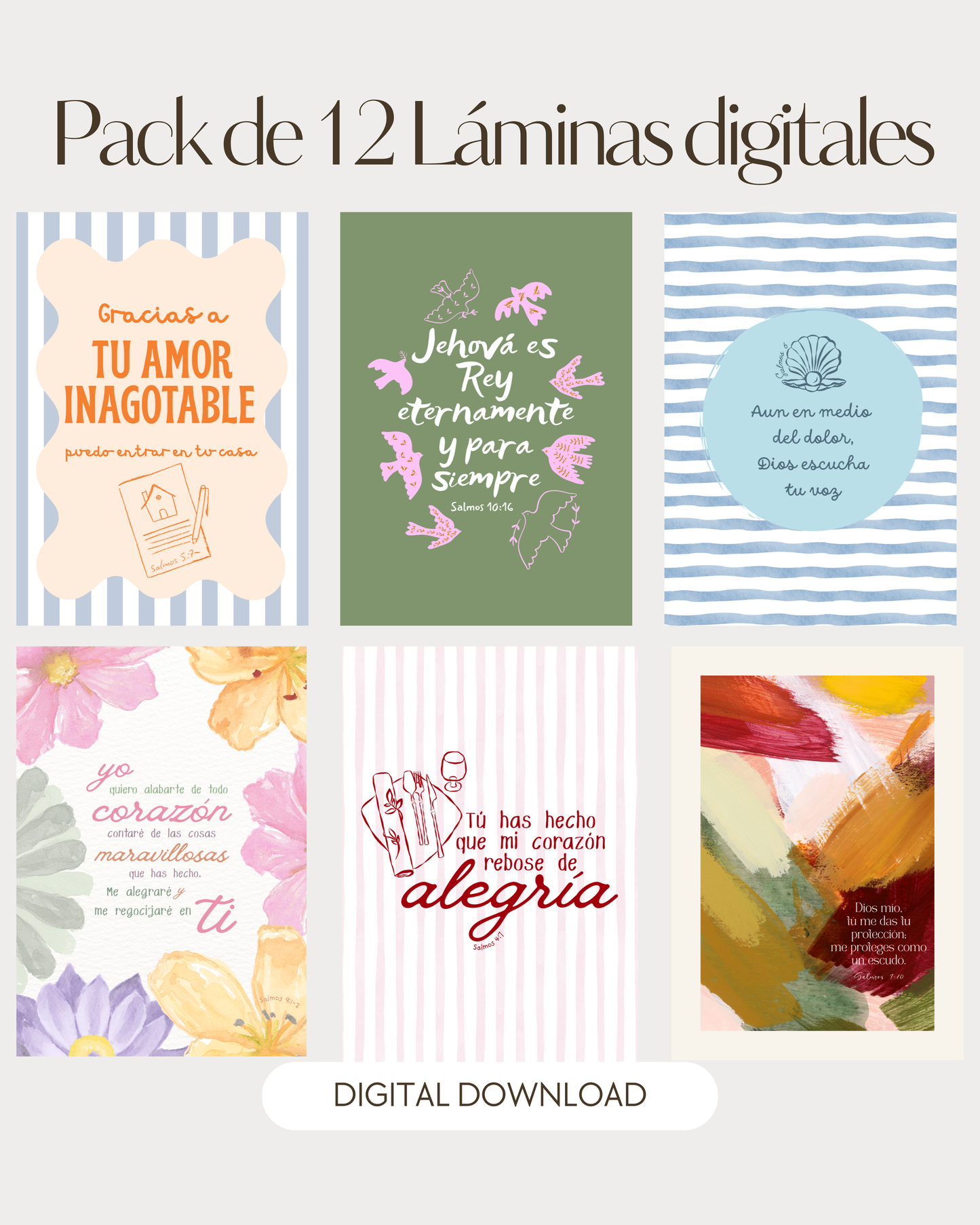 Psalms Spanish Bible Verse Printable Pack 12 designs– Christian Wall Art – Digital Download