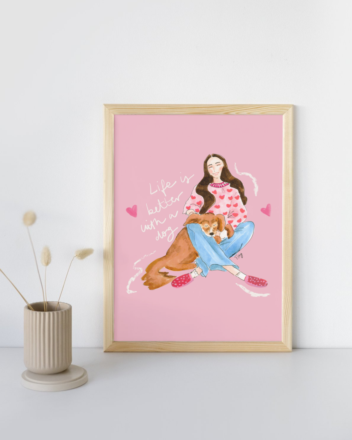 Lady with Dog – Printable Watercolor Art Instant Download | DIY Wall Art & Cards