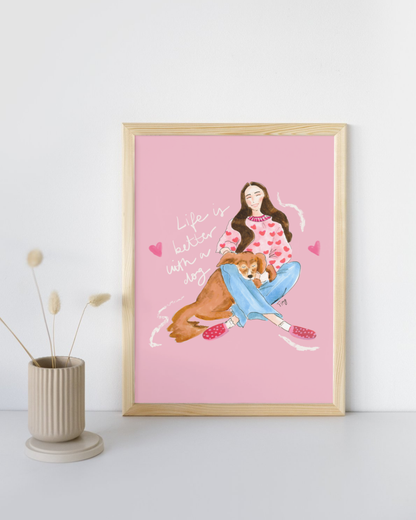 Lady with Dog – Printable Watercolor Art Instant Download | DIY Wall Art & Cards