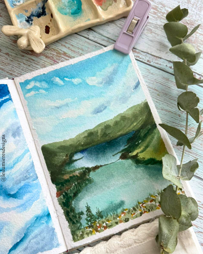 Watercolor Sketchbook - Hardcase made with 100% cotton handmade paper with deckled edges - A5 (Portrait) 16 Sheets/32Pages