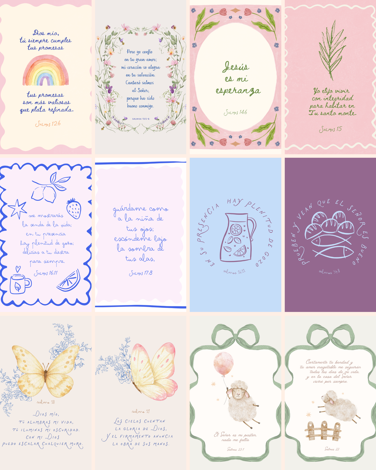 Psalms Spanish Bible Verse Printable Comercial use Pack 12 designs+12 free– Christian Wall Art – Digital Download