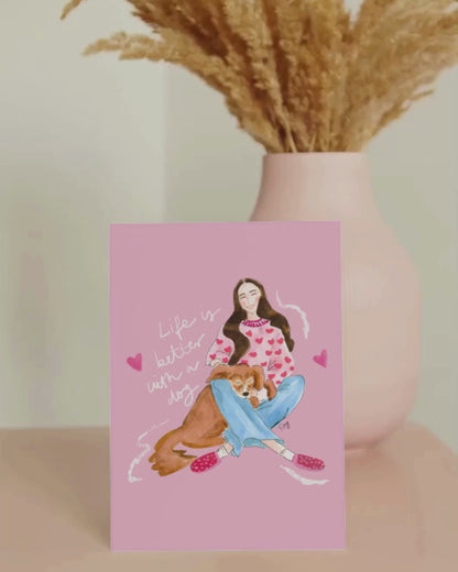 Lady with Dog – Printable Watercolor Art Instant Download | DIY Wall Art & Cards